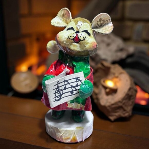 3 Vintage Kitschy Caroling Mice Ornaments in Original Box Christmas Decor - Picture 3 of 11